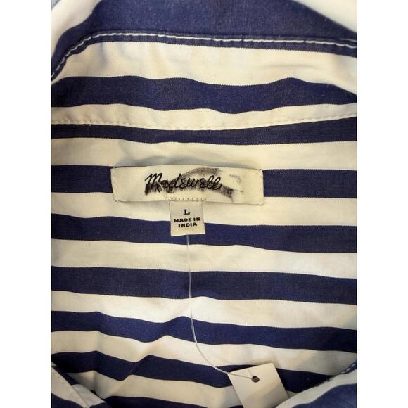 Madewell Poplin Shirt Cotton Blue Stripe Straight Hem Button UpSize Large NWT - Picture 3 of 6